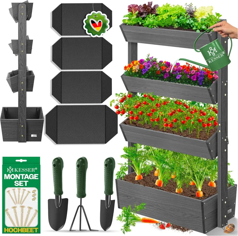 KESSER® Hochbeet mit 5 Etagen Premium Blumenkasten Blumentreppe Pflanztreppe Gemüsebeet Kräuterbeet Pflanzkübel Frühbeet Blumenbeet Pflanzkasten mit Gartenvlies - Beet inkl. Schaufelset, Braun – Bild 10