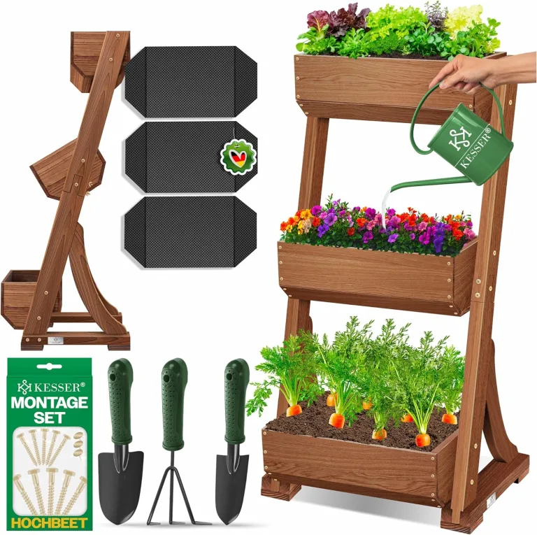 KESSER® Hochbeet mit 5 Etagen Premium Blumenkasten Blumentreppe Pflanztreppe Gemüsebeet Kräuterbeet Pflanzkübel Frühbeet Blumenbeet Pflanzkasten mit Gartenvlies - Beet inkl. Schaufelset, Braun – Bild 6