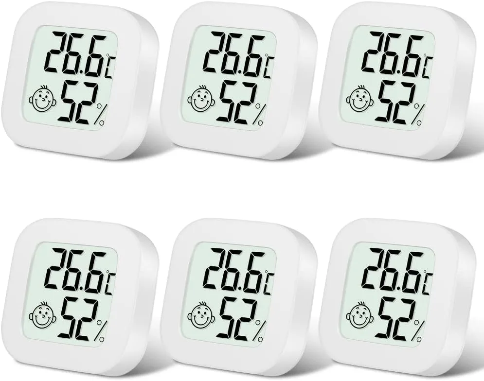 Flintronic Mini LCD Thermometer, 6 Stück Digital Thermometer Innen, Hygrometer Innen, Thermometer Hygrometer, Kabelloses, Luftfeuchtigkeit Meter für Babyzimmer Wohnzimmer Büro Gewächshaus(Weiß)