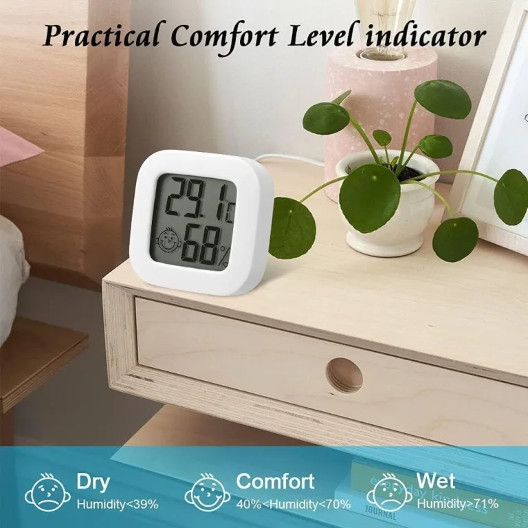 Flintronic Mini LCD Thermometer, 6 Stück Digital Thermometer Innen, Hygrometer Innen, Thermometer Hygrometer, Kabelloses, Luftfeuchtigkeit Meter für Babyzimmer Wohnzimmer Büro Gewächshaus(Weiß) – Bild 7