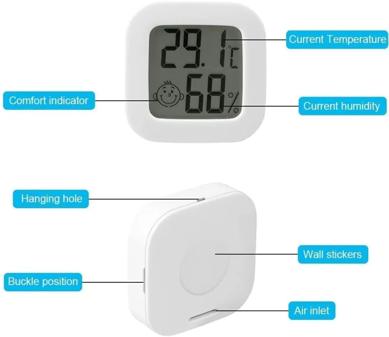 Flintronic Mini LCD Thermometer, 6 Stück Digital Thermometer Innen, Hygrometer Innen, Thermometer Hygrometer, Kabelloses, Luftfeuchtigkeit Meter für Babyzimmer Wohnzimmer Büro Gewächshaus(Weiß) – Bild 3