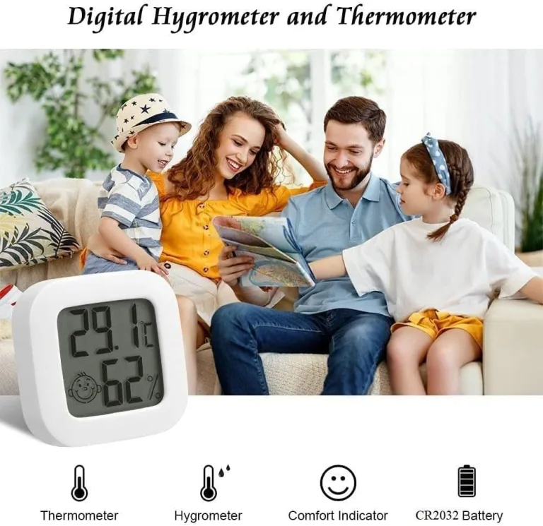 Flintronic Mini LCD Thermometer, 6 Stück Digital Thermometer Innen, Hygrometer Innen, Thermometer Hygrometer, Kabelloses, Luftfeuchtigkeit Meter für Babyzimmer Wohnzimmer Büro Gewächshaus(Weiß) – Bild 4