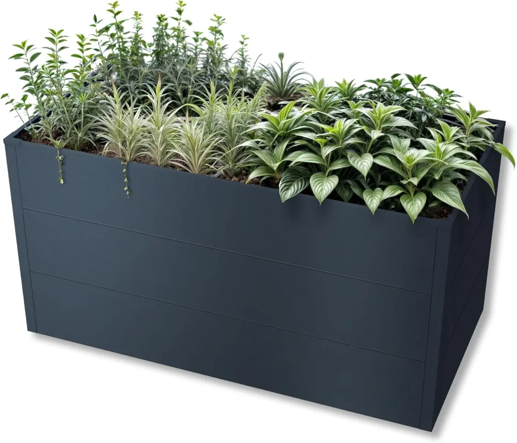 Metzler Hochbeet für den Garten – Stahl in Anthrazit | Witterungsbeständiges Metall-Gartenbeet, Pflanzenbeet, Blumenhochbeet | 150 x 75 x 77 cm