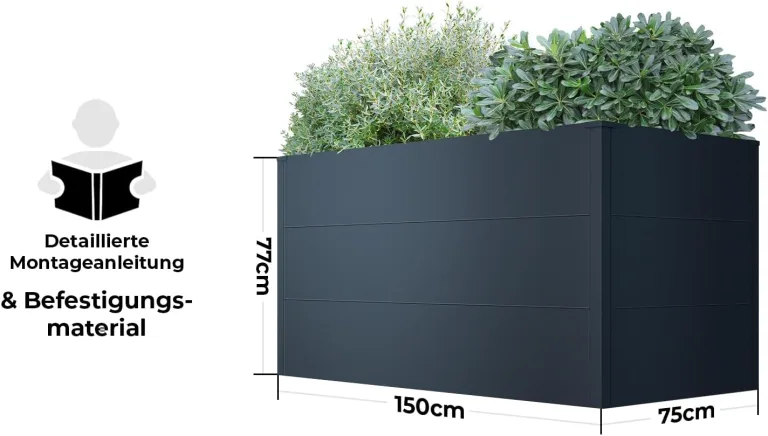 Metzler Hochbeet für den Garten – Stahl in Anthrazit | Witterungsbeständiges Metall-Gartenbeet, Pflanzenbeet, Blumenhochbeet | 150 x 75 x 77 cm – Bild 2