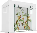 Outsunny Gewächshaus mit Fernster, PE-Gitterfolie, Foliengewächshaus aus Stahl, Treibhaus für Balkon, Garten, Tomatenhaus 200x68x196cm, Tomatengewächshaus für Gemüse, Blumen, Pflanzen, Weiß - Thumbnail 1