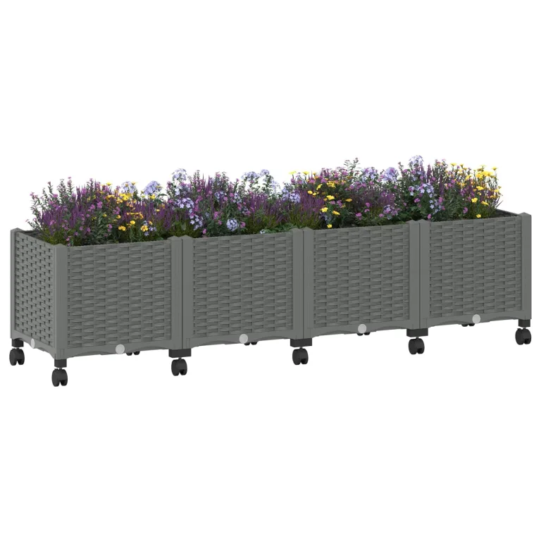 vidaXL Hochbeet, Kräuterbeet Gemüsebeet zum Selber Bauen, Blumenkasten im Rattan-Look, Pflanzkasten für Garten Terrasse Balkon, Polypropylen – Bild 10