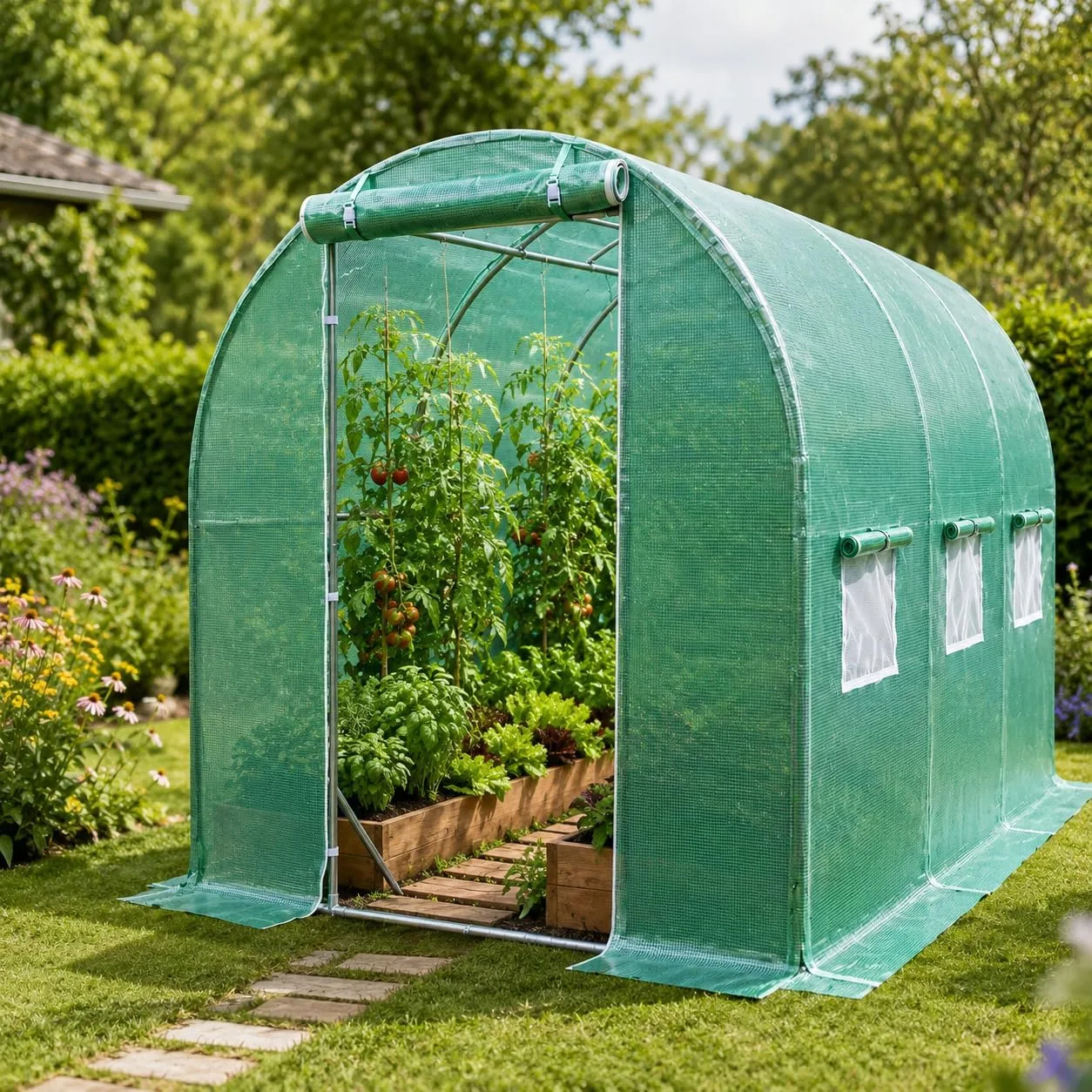 TOM Gewächshaus Foliengewächshaus Folientunnel 175g/m² extra stabil & langlebig – 4 Größen: 2x3m 3x4m 3x6m Gewächshaus mit Erdanker – 2 Türen – Fenster mit Insektenschutz – für Tomaten & Co. - Bild 1