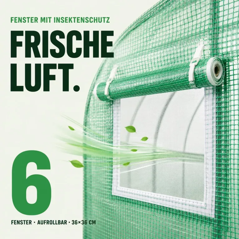 TOM Gewächshaus Foliengewächshaus Folientunnel 175g/m² extra stabil & langlebig – 4 Größen: 2x3m 3x4m 3x6m Gewächshaus mit Erdanker – 2 Türen – Fenster mit Insektenschutz – für Tomaten & Co. – Bild 6