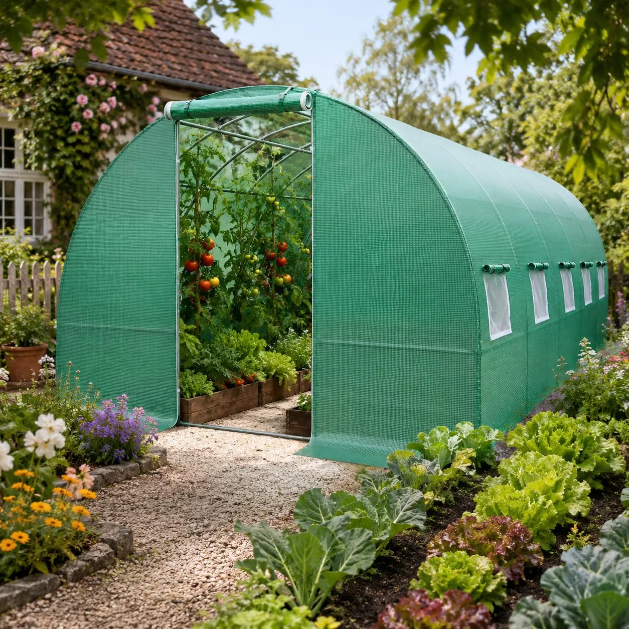 TOM Gewächshaus, Foliengewächshaus Folientunnel 175g/m² extra stabil & langlebig – 4 Größen: 2x3m 3x4m 3x6m Gewächshaus mit Erdanker – 2 Türen – Fenster mit Insektenschutz – für Tomaten & Co. - Bild 1