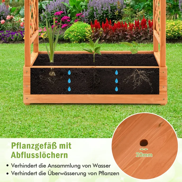 COSTWAY Blumenkasten mit Rankgitter & hängendem Dach, Pflanzkasten mit Rankhilfe, Hochbeet für Kletterpflanzen & hängende Körbe, für Garten Hof Terrasse, Pflanzkübel Holz, ‎110x44x113,5cm, Orange – Bild 5