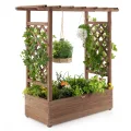 COSTWAY Blumenkasten mit Rankgitter & hängendem Dach, Pflanzkasten mit Rankhilfe, Hochbeet für Kletterpflanzen & hängende Körbe, für Garten Hof Terrasse, Pflanzkübel Holz, ‎110x44x113,5cm, Orange - Thumbnail 10