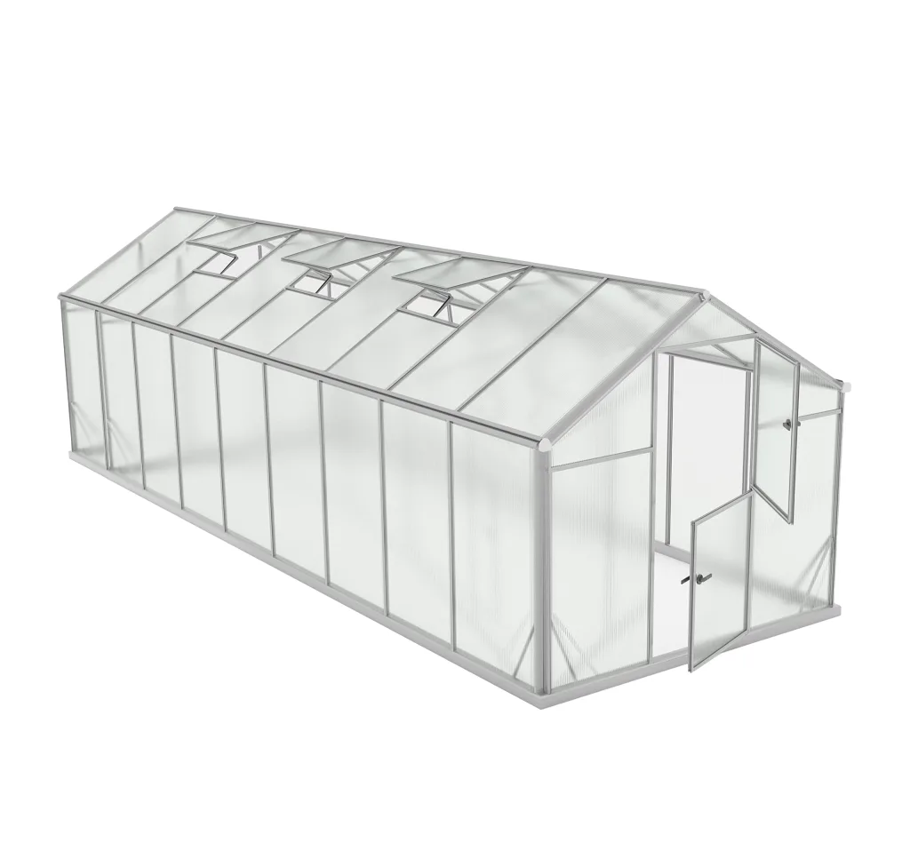 Aluminium Gewächshaus Glas 640x220 cm - Gewächshäuser Groß - Treibhaus Gewächshaus mit Fundament - Glashaus Tomaten - Gewaechshaus 14,3m2 - Greenhouse Outdoor - 6 mm Platten