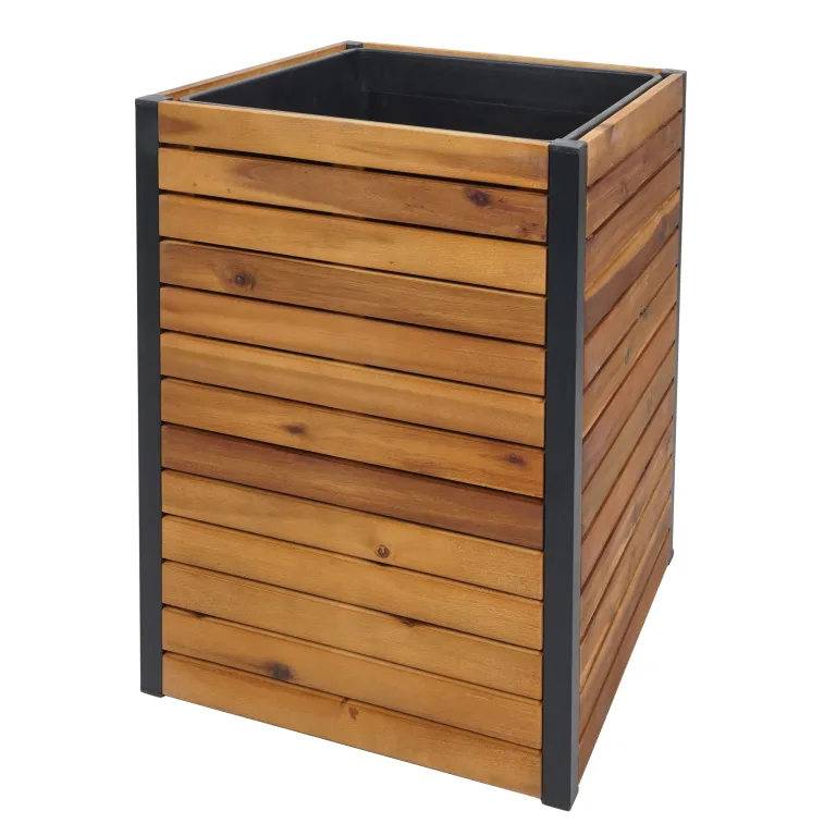 Pflanzkasten HWC-L23, Hochbeet Blumenkasten, Outdoor Akazie Holz FSC®-Zertifiziert Aluminium - 60x42x42cm braun – Bild 4