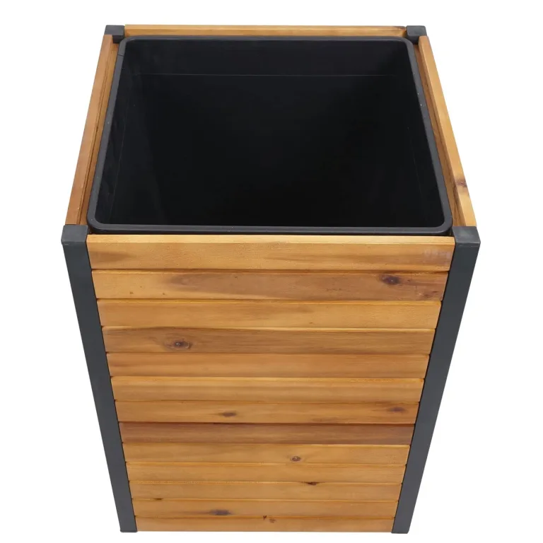 Pflanzkasten HWC-L23, Hochbeet Blumenkasten, Outdoor Akazie Holz FSC®-Zertifiziert Aluminium - 60x42x42cm braun – Bild 9
