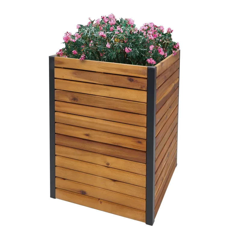 Pflanzkasten HWC-L23, Hochbeet Blumenkasten, Outdoor Akazie Holz FSC®-Zertifiziert Aluminium - 60x42x42cm braun – Bild 1