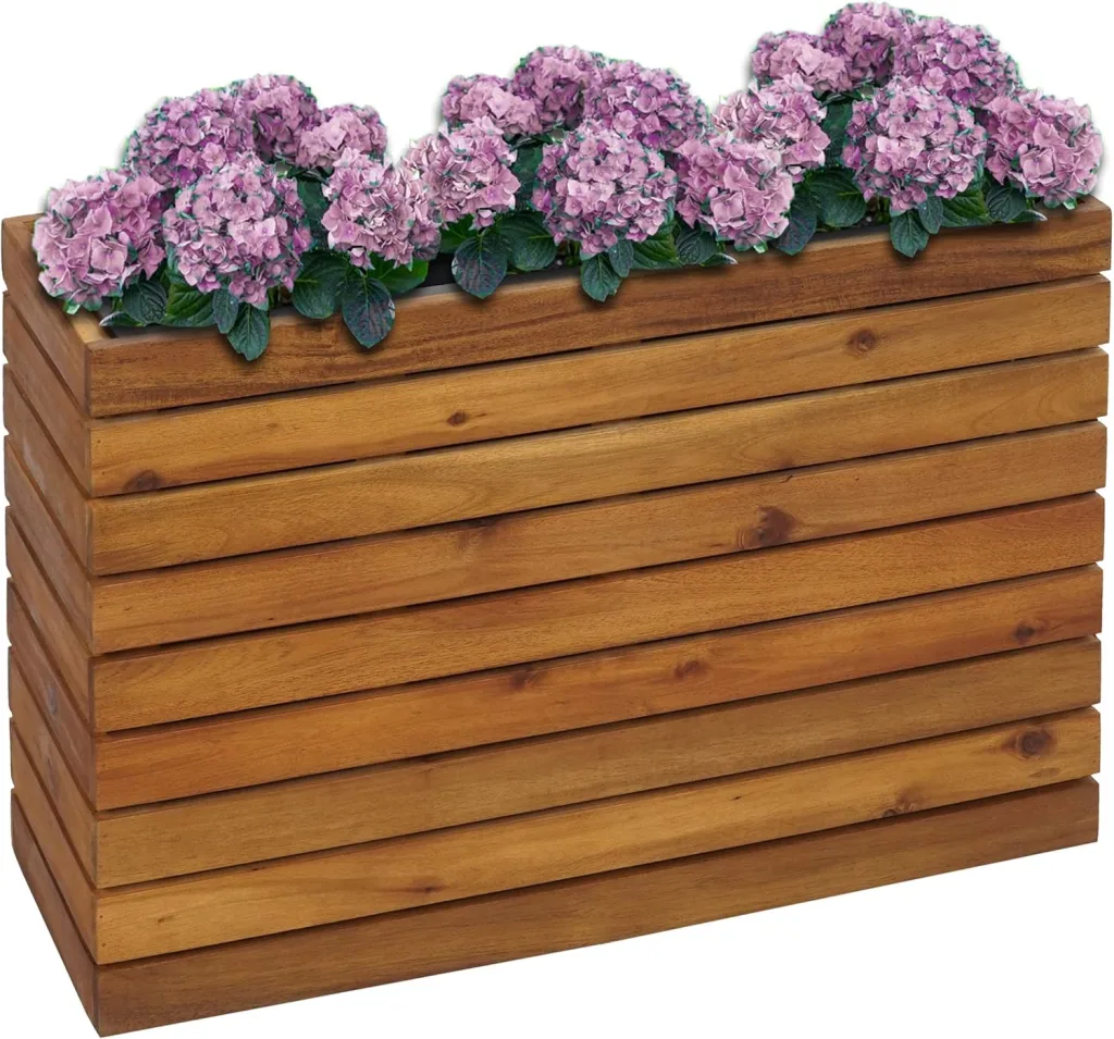 Pflanzkasten HWC-L21, Pflanzkübel Blumentopf Hochbeet, eckig 41x63x23cm Outdoor Akazie Holz FSC®-Zertifiziert, braun