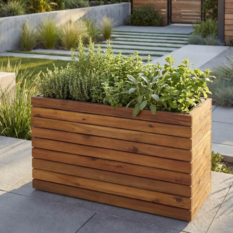 Pflanzkasten HWC-L21, Pflanzkübel Blumentopf Hochbeet, eckig 41x63x23cm Outdoor Akazie Holz FSC®-Zertifiziert, braun – Bild 2