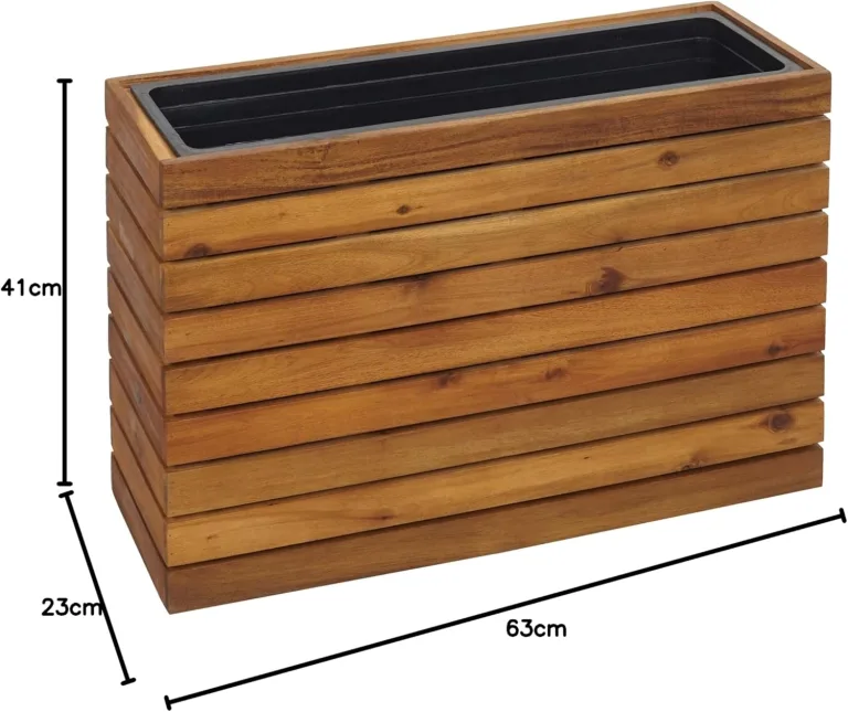 Pflanzkasten HWC-L21, Pflanzkübel Blumentopf Hochbeet, eckig 41x63x23cm Outdoor Akazie Holz FSC®-Zertifiziert, braun – Bild 3