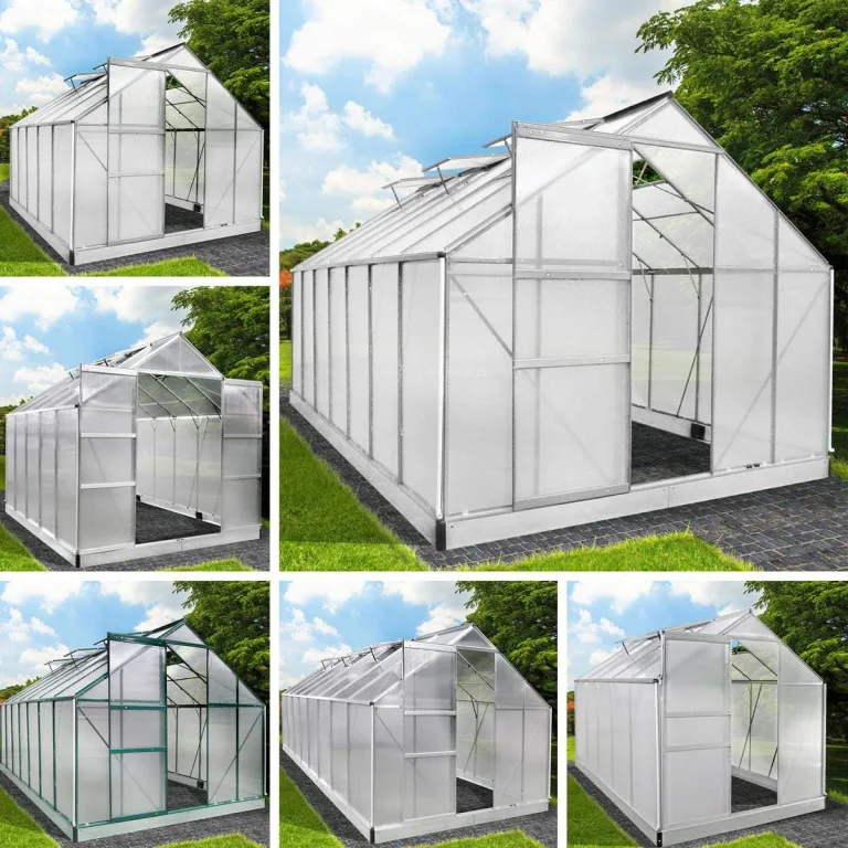 BRAST Gewächshaus Aluminium mit Fundament | 42 Modelle | 130x190x195cm - 490x250x235cm | TÜV geprüft | 6mm Hohlkammerplatten | rostfrei wetterfest temperaturbeständig | 380x250x235cm Grau – Bild 2