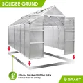 BRAST Gewächshaus Aluminium mit Fundament | 42 Modelle | 130x190x195cm - 490x250x235cm | TÜV geprüft | 6mm Hohlkammerplatten | rostfrei wetterfest temperaturbeständig | 490x250x235cm Silber - Thumbnail 8