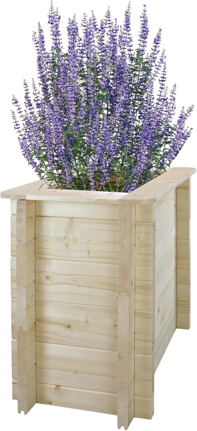 TIMBELA Hochbeet Holz - 58x38xH57 cm - Blumenbeet für Garten - Kräuterbeet - Pflanzkasten Holz - Hochbeet Balkon Garten Terrasse - Solid 28 mm Pine/Spruce Wood M611 - Bild 1