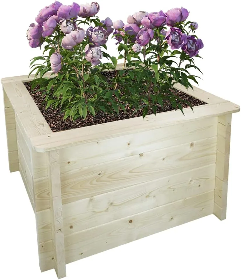 TIMBELA Hochbeet Holz - 78x78xH46 cm - Blumenbeet für Garten - Kräuterbeet - Pflanzkasten Holz - Hochbeet Balkon Garten Terrasse - Solid 28 mm Pine/Spruce Wood M620
