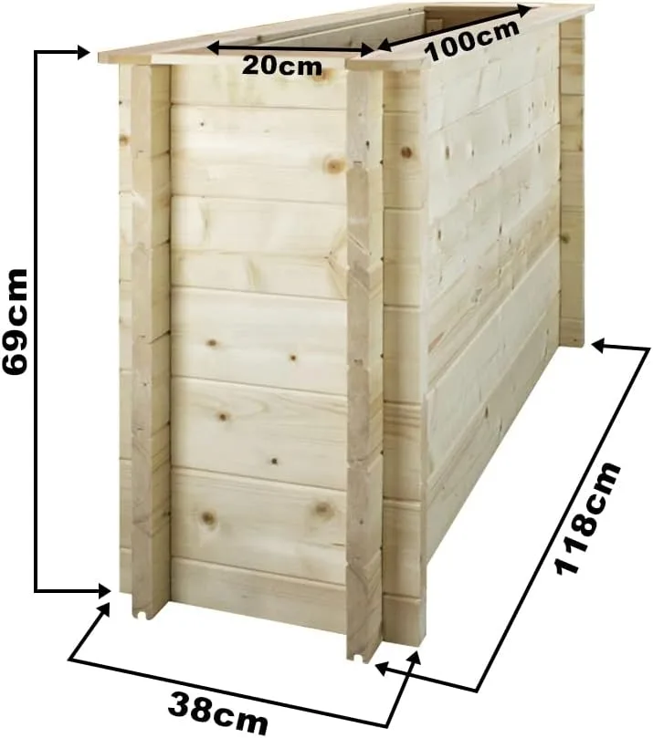 TIMBELA Hochbeet Holz - 118x38xH69 cm - Blumenbeet für Garten - Kräuterbeet - Pflanzkasten Holz - Hochbeet Balkon Garten Terrasse - Solid 28 mm Pine/Spruce Wood M615 – Bild 4