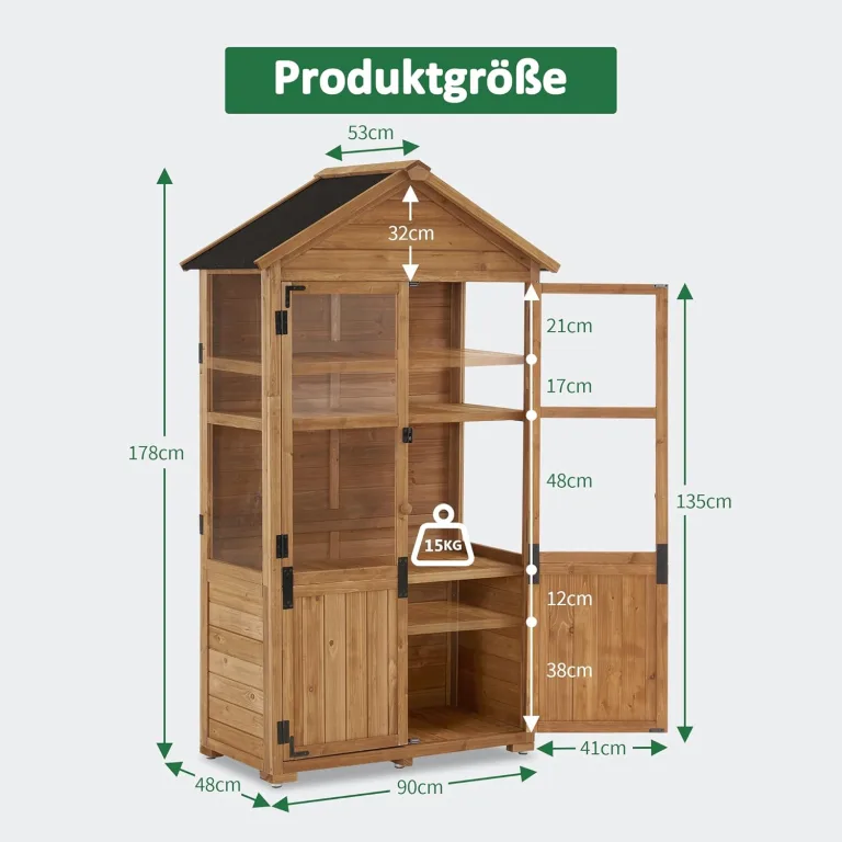 M MCombo Gartenschrank Holz Klein, Outdoor Gartenhaus Gerätehaus Wetterfest, Gewächshaus für Balkon & Terrasse, 100 × 53 × 178 cm, 0111 (Natur) – Bild 3
