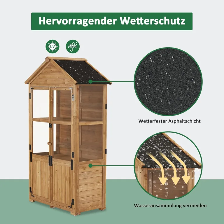M MCombo Gartenschrank Holz Klein, Outdoor Gartenhaus Gerätehaus Wetterfest, Gewächshaus für Balkon & Terrasse, 100 × 53 × 178 cm, 0111 (Natur) – Bild 6