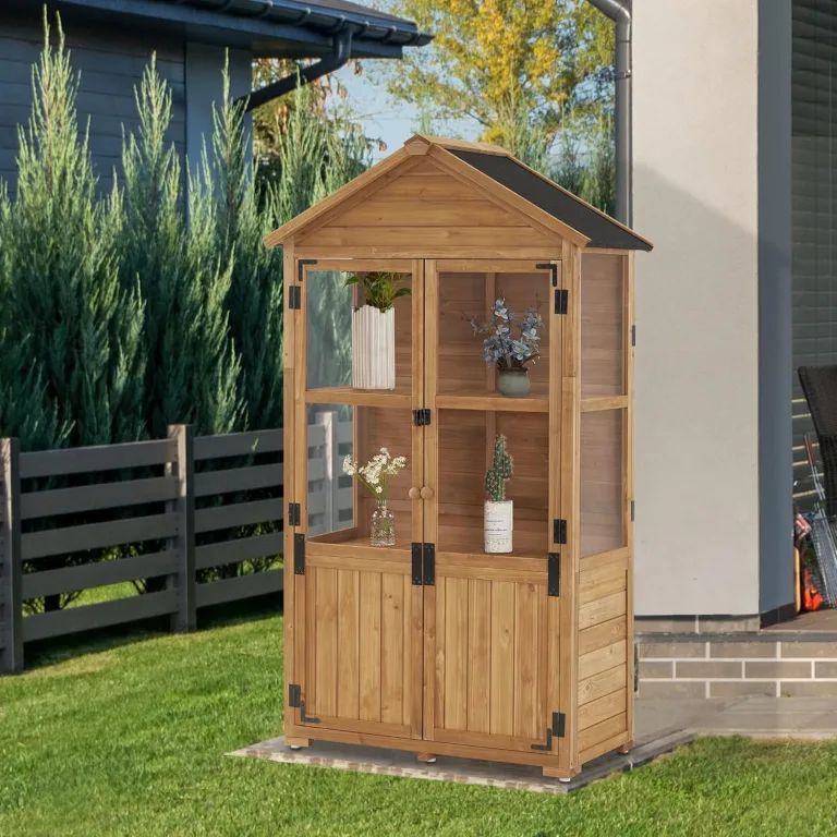 M MCombo Gartenschrank Holz Klein, Outdoor Gartenhaus Gerätehaus Wetterfest, Gewächshaus für Balkon & Terrasse, 100 × 53 × 178 cm, 0111 (Natur) – Bild 8