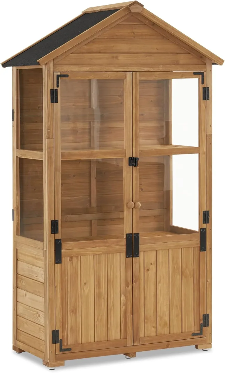 M MCombo Gartenschrank Holz Klein, Outdoor Gartenhaus Gerätehaus Wetterfest, Gewächshaus für Balkon & Terrasse, 100 × 53 × 178 cm, 0111 (Natur) – Bild 1