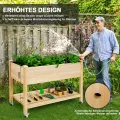 RELAX4LIFE Hochbeet mit Rollen, Gartenbeet aus Tannenholz, Pflanzkasten mit Ablage, Ablauflöchern & Abdeckfolie, Pflanzbeet Blumenkübel Kräuterbeet für Garten Balkon Terrasse, 120 x 59 x 84 cm, Natur - Thumbnail 7