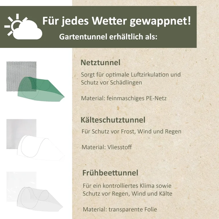NATIV Pflanztunnel aus grünem Netzmaterial, Gartentunnel mit Stahlbügeln und Erdankern, Gemüseschutz und Vogelschutznetz, Alternative zum Folientunnel für Gemüsebeet, Hochbeet und Hausgarten – Bild 7