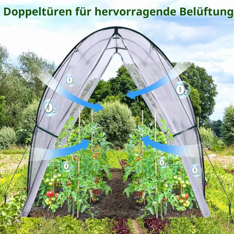 Ohuhu Gewächshaus Foliengewächshaus Tragbar Tomatenhaus Folientunnel, Robustes begehbares Gewächshaus mit Netzfenstern, langlebige Kunststoff-PE-Abdeckung für den Außenbereich 1,8x1,8x2 m Weiß – Bild 3