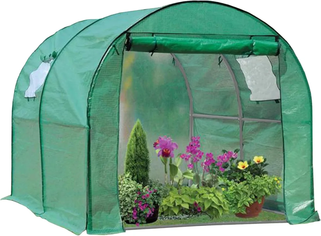NATIV Foliengewächshaus | Tomaten Gewächshaus mit 6 Fenstern | Tomatenzelt aus extra Stabiler Gewächshausfolie | Tomatenhaus mit aufrollbarer Türe | Überwinterungszelt für Pflanzen 300 x 200 cm