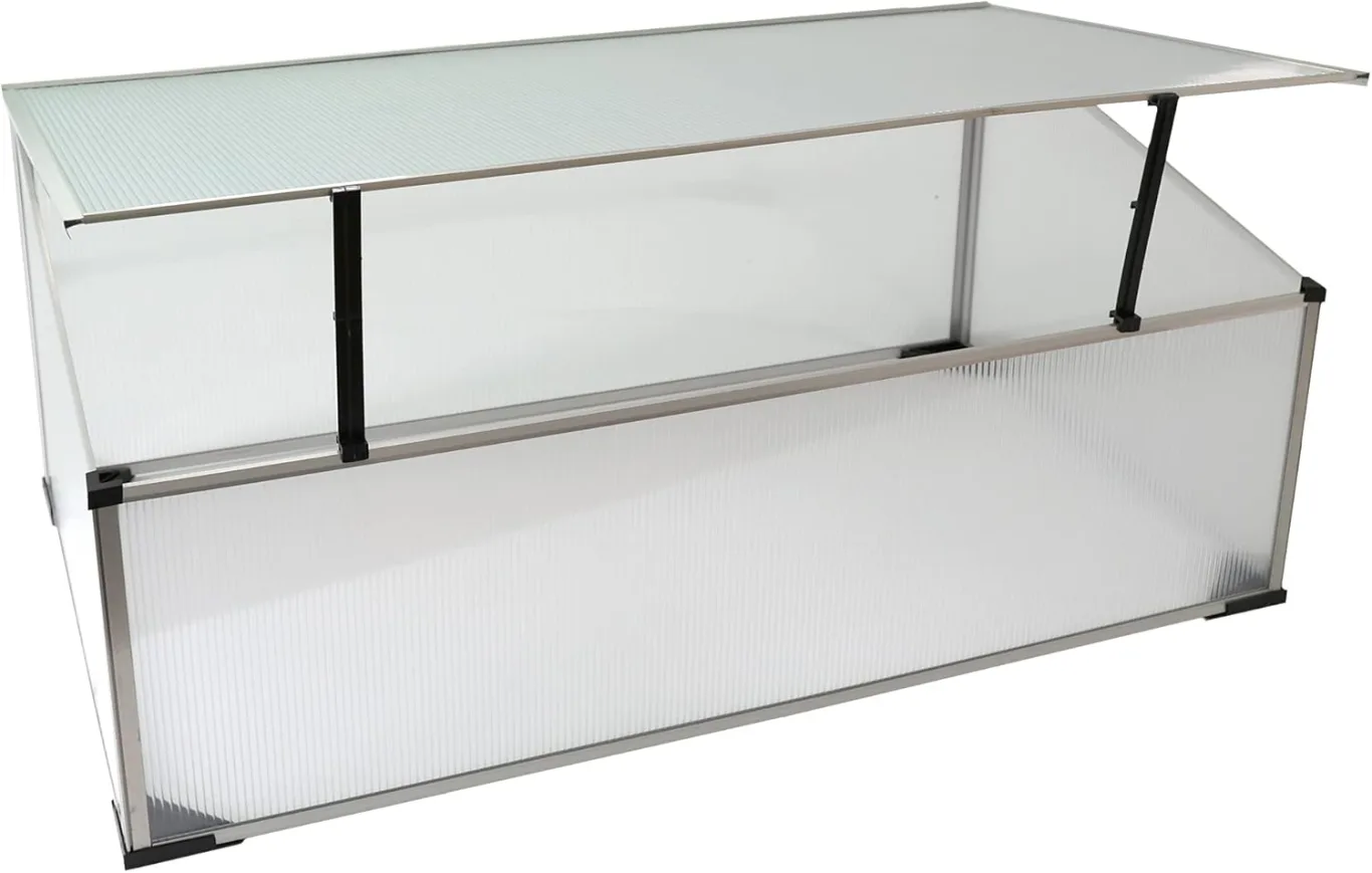 NATIV Frühbeet aus Aluminium | Hochbeet Abdeckung mit arretierbarem Dach | Frühbeetkasten mit Polycarbonatplatten | Frühbeetaufsatz für Hochbeet 100 x 60 cm | Mini Gewächshaus - Bild 1