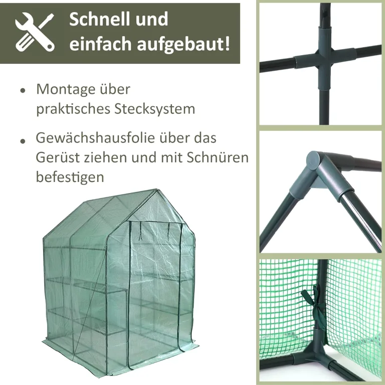 NATIV Foliengewächshaus | Tomaten Gewächshaus mit 8 praktischen Ablagen| Tomatenhaus aus robuster Gewächshausfolie | Treibhaus mit aufrollbarer Türe | Anzuchthaus 143 x 143 cm, 195 cm hoch – Bild 3