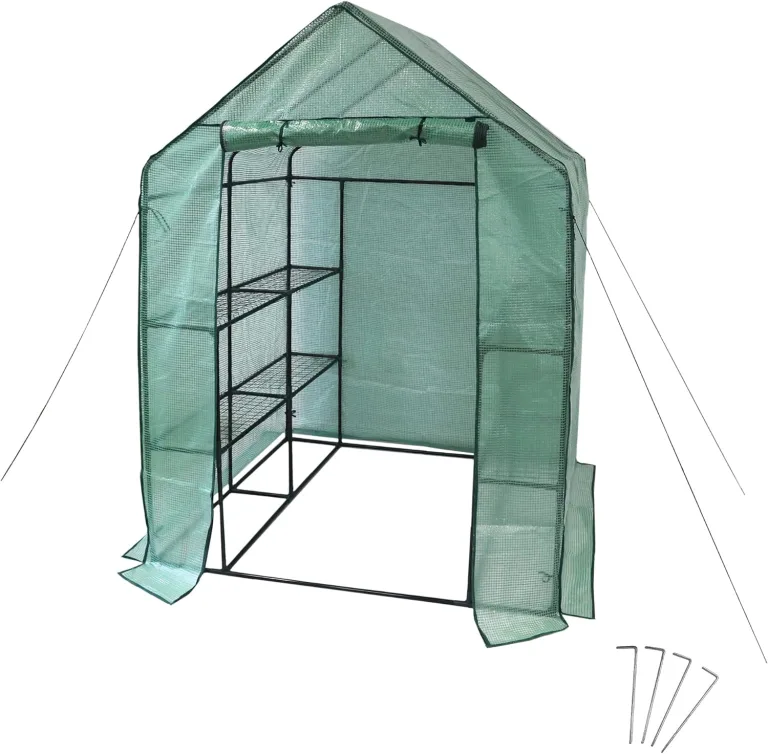NATIV Foliengewächshaus | Tomaten Gewächshaus mit 8 praktischen Ablagen| Tomatenhaus aus robuster Gewächshausfolie | Treibhaus mit aufrollbarer Türe | Anzuchthaus 143 x 143 cm, 195 cm hoch – Bild 1