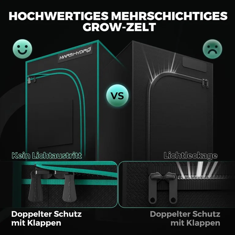 Mars Hydro Growzelt Komplettset,TS600 Vollspektrum Grow Lampe,60X60X140cm 1680D Hoch Reflektierend Mylar Grow Box Komplettset,mit 4" 205 CFM Ruhiges und Effizientes Belüftungssatz,10-Gang-Lüfter – Bild 6