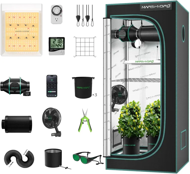 Mars Hydro Growzelt Komplettset,TS600 Vollspektrum Grow Lampe,60X60X140cm 1680D Hoch Reflektierend Mylar Grow Box Komplettset,mit 4" 205 CFM Ruhiges und Effizientes Belüftungssatz,10-Gang-Lüfter – Bild 1