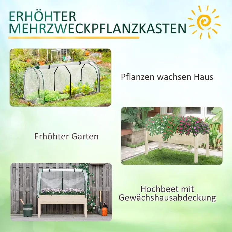 Outsunny Hochbeet Frühbeet mit Gewächshaus, Gemüsebeet mit Stoffauskleidung, Kräuterbeet mit Stahlrahmen, Blumenkasten für Garten, Balkon, Tannenholz, Natur 121 x 55 x 117cm – Bild 5