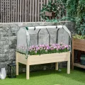 Outsunny Hochbeet Frühbeet mit Gewächshaus, Gemüsebeet mit Stoffauskleidung, Kräuterbeet mit Stahlrahmen, Blumenkasten für Garten, Balkon, Tannenholz, Natur 121 x 55 x 117cm - Thumbnail 2