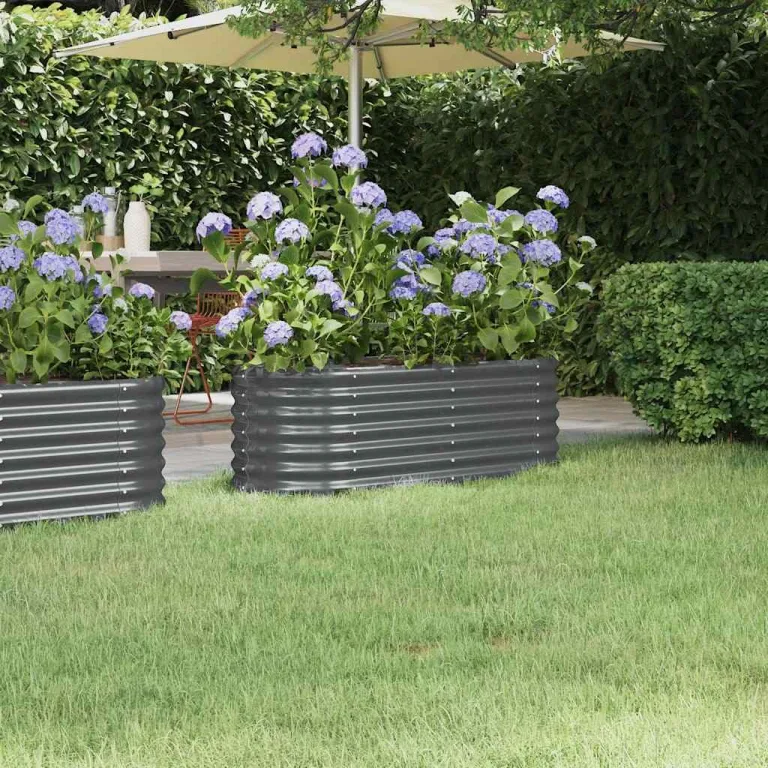 vidaXL Hochbeet, Wetterfestes Hochbeet für Garten Balkon Terrasse, Kräuterhochbeet zum Selber Bauen, Pflanzkasten aus Metall, Verzinkter Stahl Anthrazit – Bild 2
