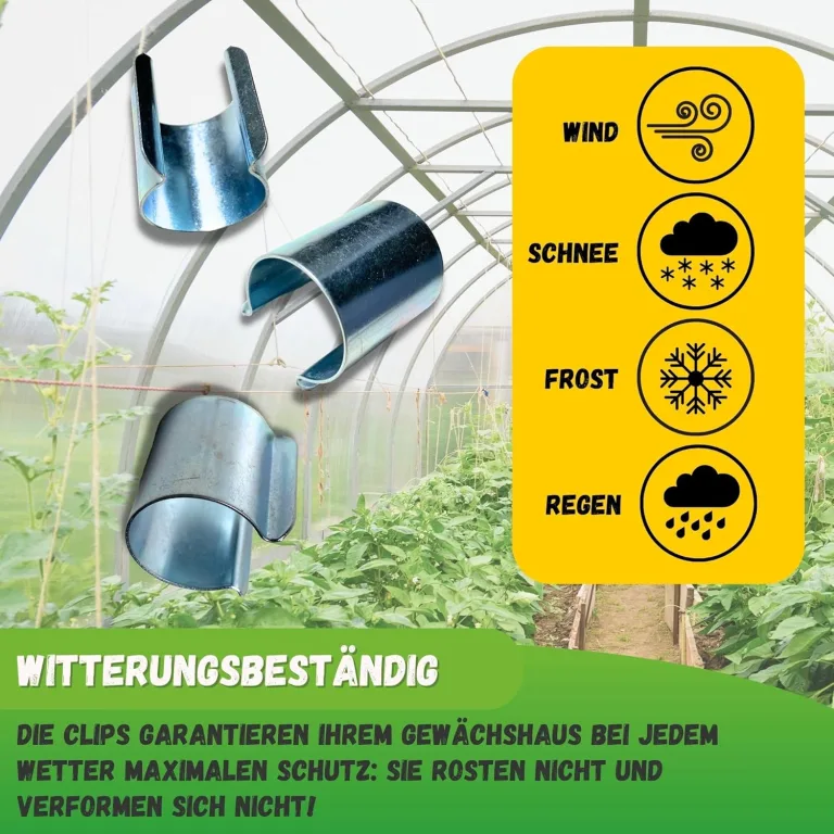 JARDEN© Set mit 20 Gewächshaus Klammern 32mm - Verzinkte Clips für Gewächshäuser - Metallklammern für Folien, Zubehör Gewächshaus - Sturmsichere Befestigung – Bild 2