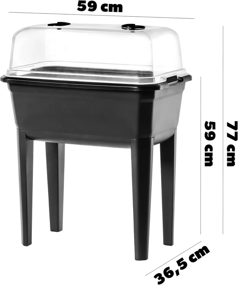 KADAX Gewächshaus auf Beinen, 30L aus Kunststoff, Anzuchttopf mit Abdeckung mit Lüftungsöffnungen, Kräuterbeet für Balkon Garten und Terrasse (Kunststoff 60cm, Anthrazit) – Bild 2