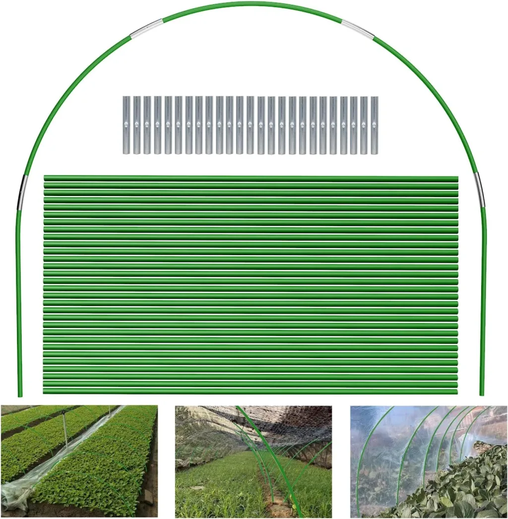 Gewächshaus-Hoops 6 Sätze von 7 Ft Grün Abnehmbaren Gewächshaus-Ringe für Pflanzenabdeckung Folientunnel Tunnelbogen Kunststoff Glasfaser Pflanztunnel Bögen für Gartenstoff Gartenpfähle