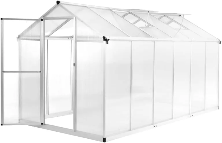 Gewächshaus Aluminium 362x190x195 cm 13,41 m³ Groß Glas Anlehngewächshaus Winterfest Heizung Tomatenhaus Glashaus Smart Garden – Bild 1
