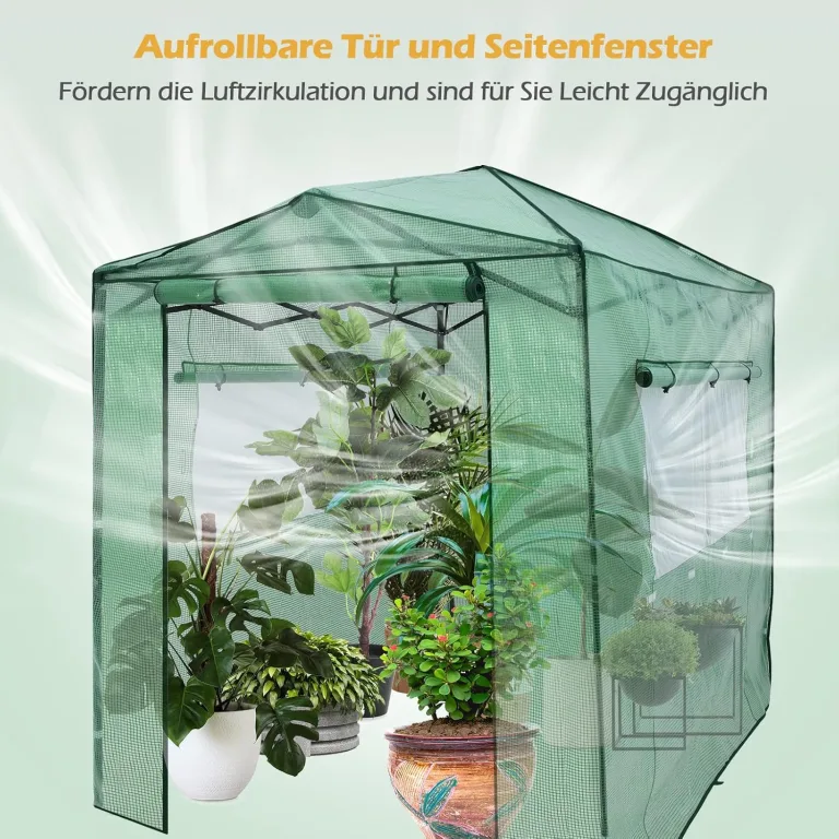 COSTWAY Gewächshaus Foliengewächshaus, 180x250x230cm, Treibhaus mit aufrollbaren Tür & 2 Fenstern, Tomatenhaus mit PE Gitterfolie, Pflanzenhaus Tomaten, Folienhaus Folienzelt, Grün – Bild 5