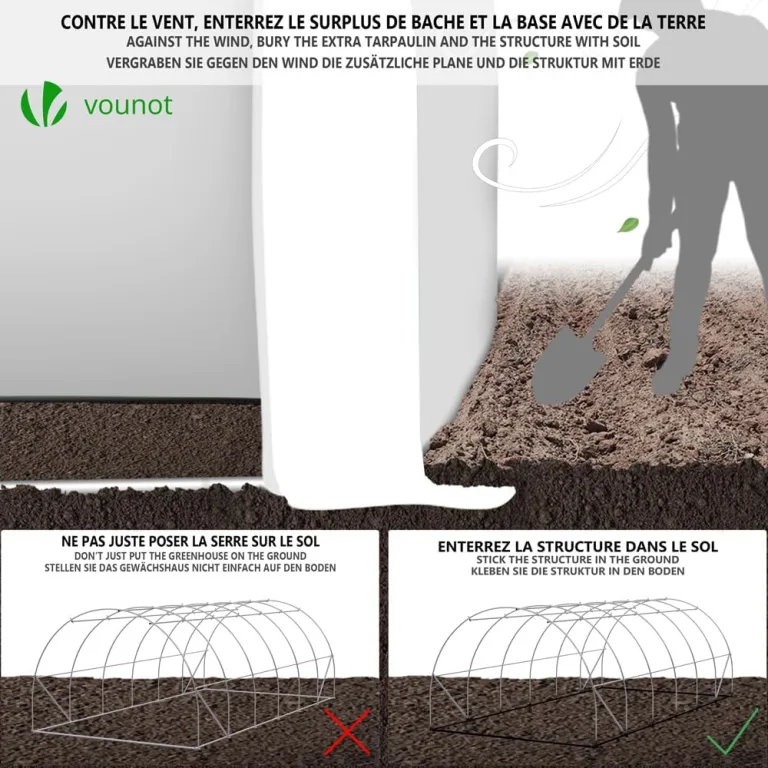 VOUNOT® Gewächshaus Foliengewächshaus, Seitenwände Aufrollbar Winterfest, Tomatenhaus Folientunnel, 6x3x2m 18m², Weiß – Bild 7