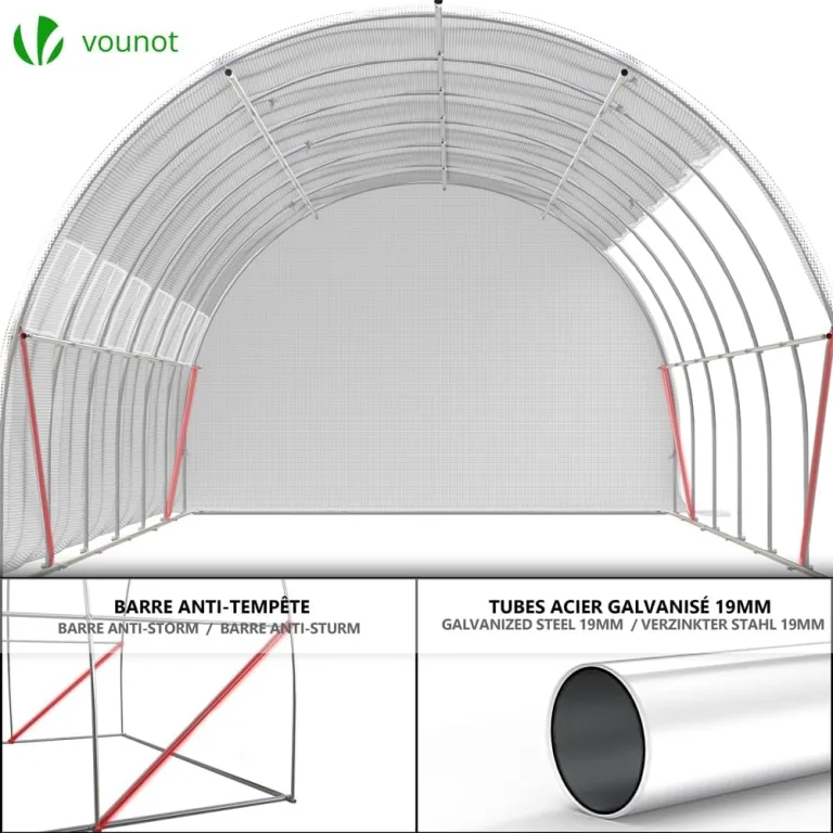 VOUNOT® Gewächshaus Foliengewächshaus, Seitenwände Aufrollbar Winterfest, Tomatenhaus Folientunnel, 6x3x2m 18m², Weiß – Bild 8